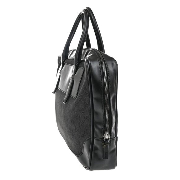 GUCCI GG Pattern Denim Briefcase Hand Bag Canvas Leather Black GHW Italy - Picture 3 of 5